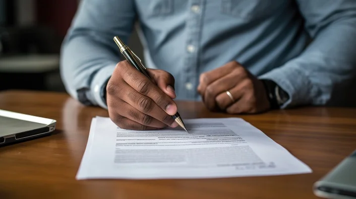 A person signing gas contract papers with a pen, illustrating the role of a business gas broker.