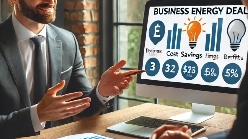 A visual comparison of energy suppliers versus energy brokers, featuring direct interactions with a supplier's representative in a corporate setting on the left and a broker negotiating deals on behalf of a business on the right.